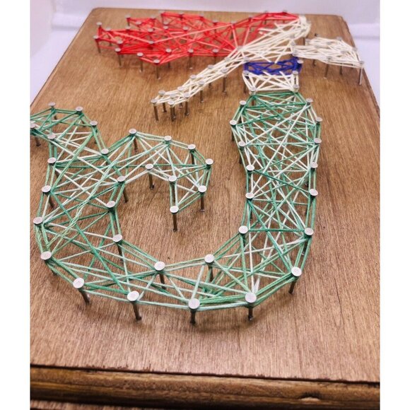 Mermaid String Art Picture On Wood Whimsical Handmade Wall Decor - Picture 4 of 5